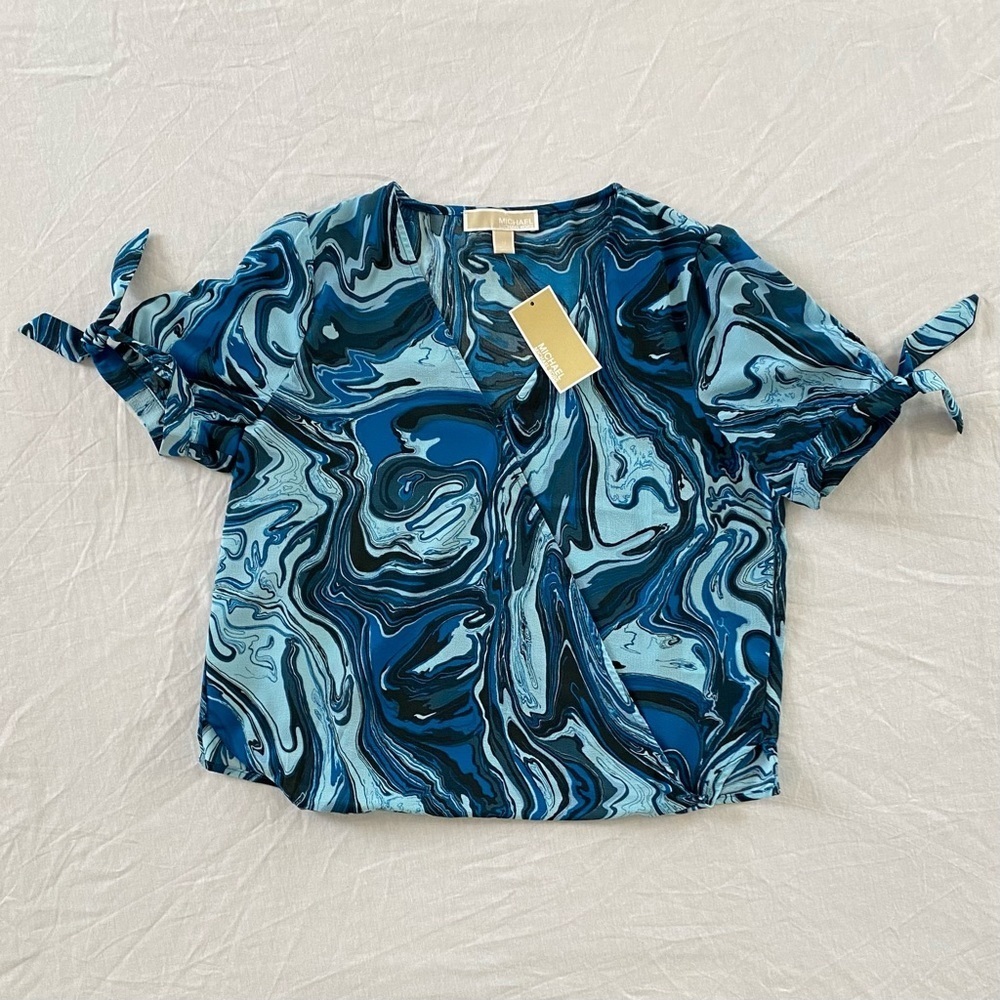 Michael Kors Womens Blouse Marble Blue M